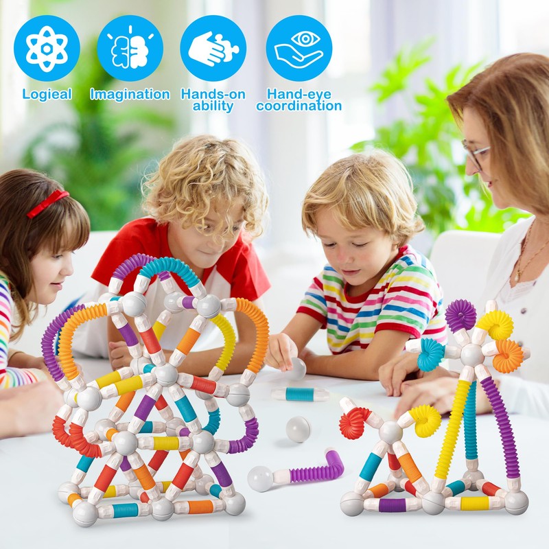 ROUSKY Magnetic Building Blocks Construction Set, 66 Pieces, Educational STEM