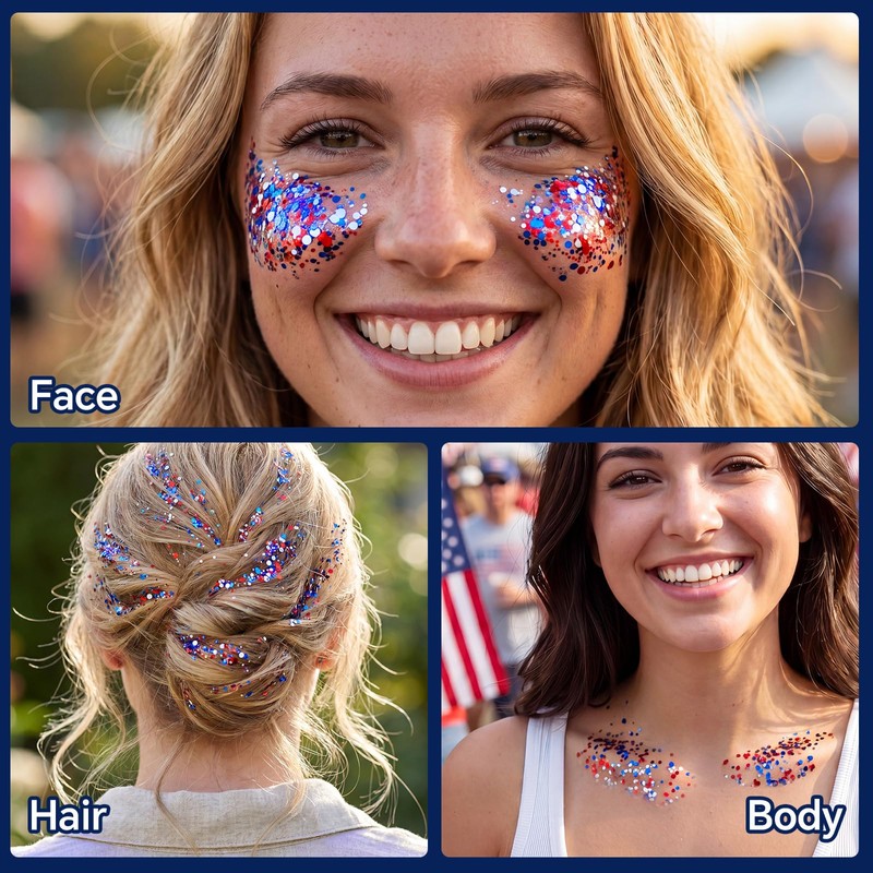 Red White and Blue Body Glitter Stick, 4th of July