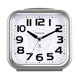 5.5" Large Analog Alarm Clock Silent Non Ticking, Gentle Wake, Beep Sounds, Increasing Volume, Battery Operated Snooze and Manual Light, Easy Set