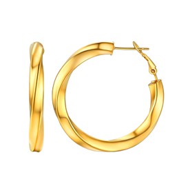 FindChic Hoop Earrings for Men and Women Round Twisted Earring Huggie Hoop Stud Earrings in Diameter 30 mm/40 mm/60 mm/80 mm Punk Earrings for Valentine's Day Birthday, Stainless Steel