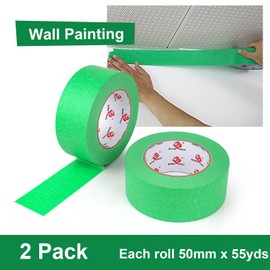 BOMEI PACK 2 Inch Green Painters Tape, 2 Pack Paint Green Masking Tape 2 inch x 55 Yards for Walls Painting, Labeling, DIY Crafting, Decoration and School Projects