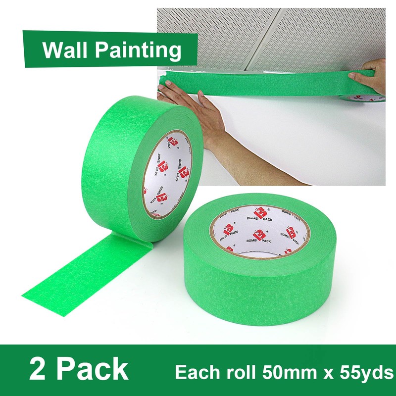 BOMEI PACK 2 Inch Green Painters Tape, 2 Pack Paint