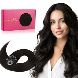 WENNALIFE Microlink Hair Extensions Human Hair, 50g 50s 22 Inch Dark Brown Remy Hair Microbead Micro Link Microloop Microring Invisible Straight Natural Fusion Installation