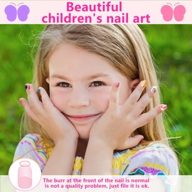 LHLZNB Store 120 Pcs Kids False Nails Press On - Children Pre-glue Short Acrylic Nail Tips with Full Cover Design, Butterfly Sparkle Mermaid Color DIY Little Girl Gift (Blue butterfly, Short)