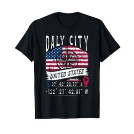 Daly City USA-Flagge GPS Koordinaten Daly City T-Shirt