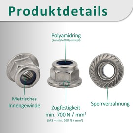DSM - Flange Nuts M8 - A2/V2A Stainless Steel - Locking Nuts DIN 6926 - Self-Locking with Locking Toothing - Hex Nut with Flange - Stop Nuts Corrosion Resistant Clamping Nut - Pack of 50