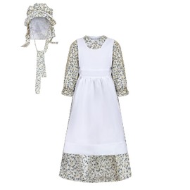 Dress Up America Pioneer Costume for Girls - Colonial Prairie Dress for Kids - Revolutionary Costume Set