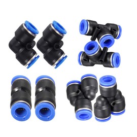 Carkio Air Tool Fittings 10mm Pneumatic Connectors Kit 2 Elbow 2 Tee 2 Straight + 2 Splitter Quick Connect Plastic Push to Connect Fittings Combo Kit 8pcs