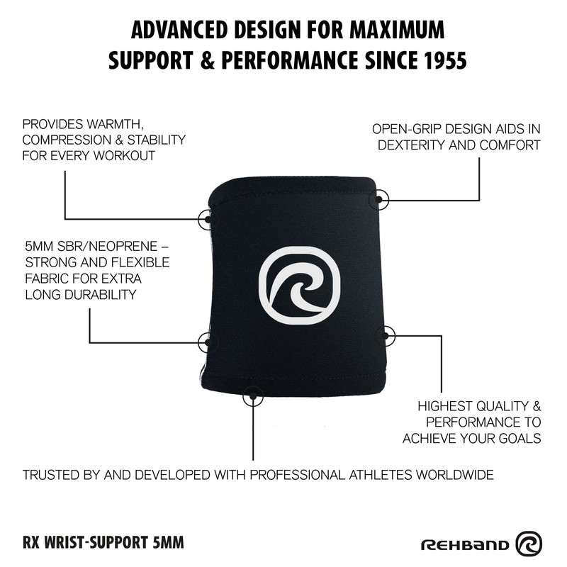 Rehband Rx Wrist Brace, 1 Pair, Weight Training Wrist Support