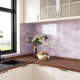 VaryStyle Gradient Pink Marble Peel and Stick Backsplash for Kitchen Bathroom Waterproof Stick on Back Splashes Renter Friendly Removable Mosaic Wall Tiles for Shower Walls Fireplace 12"x12" 6-Sheet