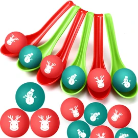 JellyArch 48 Pack Christmas Game Spoon Relay Race Toy Set Christmas Tree Santa Snowman Reindeer Ball and Spoon Race Game for Indoor Outdoor Decoration Christmas Party Holiday Favor(Snowman, Reindeer)