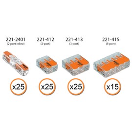 WAGO 221 Lever Nuts 90pc Compact Splicing Wire Connector Assortment with Case. Includes 221-2401, 221-412, 221-413, 221-415