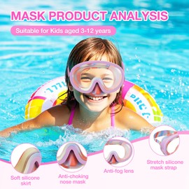Swimming Goggles for Kids Diving Swim mask Glasses Snorkeling for Children Aged 3-8 Snorkel Dive mask 2 Pack Purple+Sky Blue
