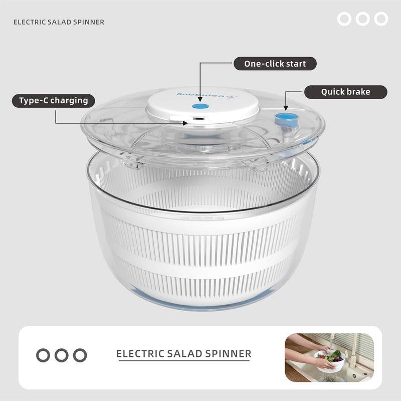Subbuteo Electric Salad Spinner 4Qt – Rechargeable Lettuce Washer &