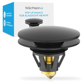 Bächlein Universal Pop Up Sink Plug – Drain Strainer in Matt Black for Washbasins – 40 mm Drain Drain Valve Plug with Hair Strainer