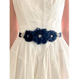 HOSINSECT Rhinestone Maternity Sash Belt for Baby Shower Flowers sash, Dark Navy, Medium