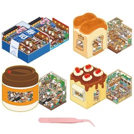 3D House Sticker DIY 3D Collage Material Scene Sticker Paper Miniature Model Scenery Collage Paper Doll with Tweezers Niche Decoration Sticker Notebook Decorative Paper Material Diary 3D Korean Style