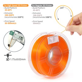 iSANMATE Rapid Clear PLA Filament 1.75mm, Orange 3D Printer Filament Transparent Filament, Fast Printing Speed PLA, Dimensional Accuracy ±0.02mm, 1kg Spool