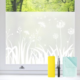 Bloss Frosted Glass Window Privacy Film Bathroom Decorative Windows Privacy Film, Static Cling Sun Blocking Opaque Coverings, UV Blocking Window Clings for Home Office (Dandelion, 17.5 x 118 inches)