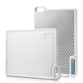 KITEXPERT Stainless Steel Cutting Boards for Kitchen, Double Sided Metal Cutting Board with 360° Stand Garlic Presser Knife Sharper, Large Cutting Board 304 Steel and PP 16.5"×12", Easy to Clean