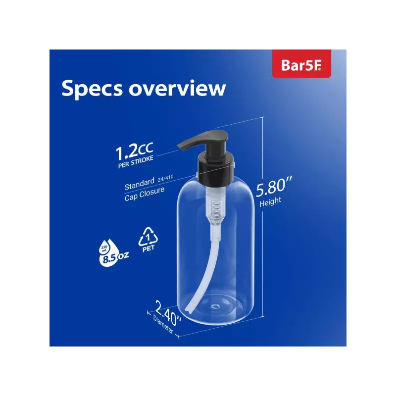 Bar5F 펌프 디스펜서가 있는 Bar5F 플라스틱 병 8온스 누수 방지
