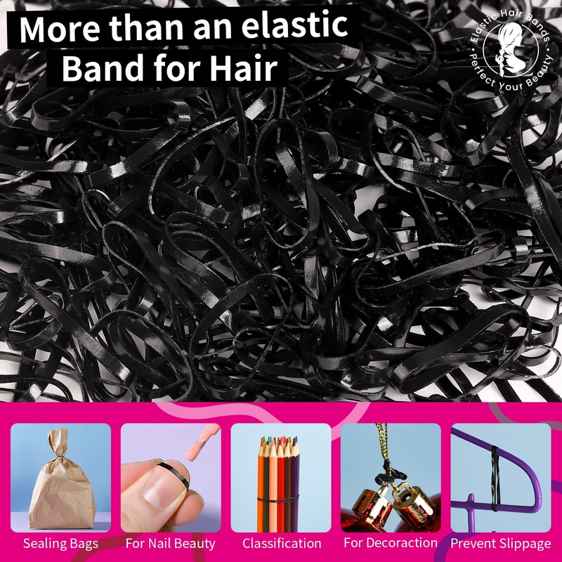 Teenitor Black Hair Elastics Ties, 300pcs Rubber Bands Hair Soft
