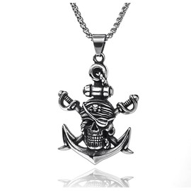 LXSSLY Skull Necklace for Men,Gothic Skull Skeleton Pendant Necklace,Punk Stainless Steel Necklace,Skull Jewelry Gifts for Men Women, Zinc, no gems