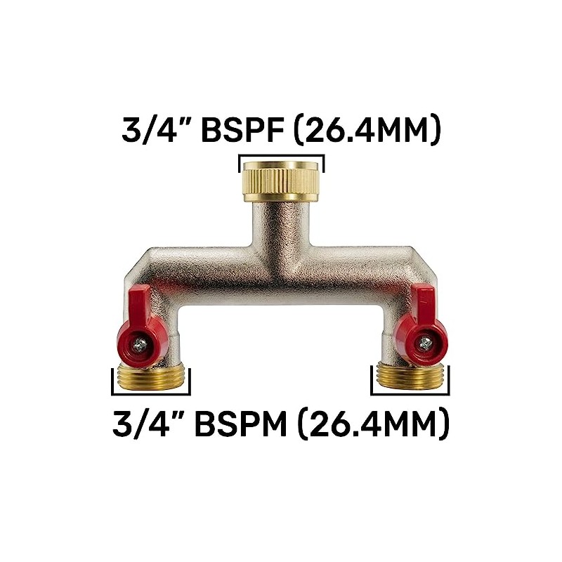 Brass Tap Two Way Splitter Manifold With Valves 3/4" BSP