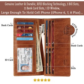 Mou Meraki Mens Vintage Genuine Leather RFID Blocking Long Wallet Bifold Wallets For Men (ANCIENT WINE)