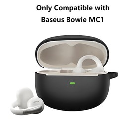 Case Cover Compatible with Baseus Bowie MC1 Earbuds, Ziseyoru Soft Silicone Protective Skin for Bowie MC1 Open Ear Clip-On Earbuds with Bling Keychain Accessories for Women Girl (Black)
