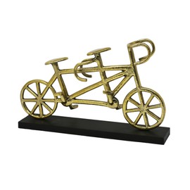 Handcrafted Gold Metal Tandem Bicycle Sculpture on Elegant Black Base - Artistic Home Decor Figurine for Bicycle Enthusiasts and Industrial Decor Settings Living Room Coffee Table Bedroom Office