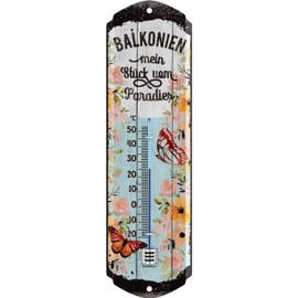 LANOLU Retro Tin Sign Balcony Thermometer Favourite Place Sign Garden Outdoor Balcony Decoration Garden Vintage Signs Metal Wall Decoration 8 x 28 cm