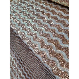 Divastyletextiles Gold Iridescent Clear Sequin on Beige Stretch Velvet Fabric By The Yard For Dres