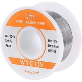 WYCTIN 60-40 Tin Lead Solder Wire Roll 1.8% Flux Soldering Wire Reel 1.0mm 50G
