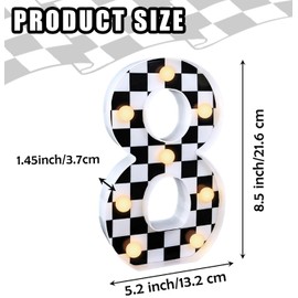 MUNILAIL Racing Car Birthday Party Decoration LED Glowing Numbers Checkered Number Light Up Number 8 Light up Sign Digital Lights Table Centerpiece for Checkered Flag Birthday Party Supplies