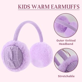 Peasst Knit Kids Ear Muffs Plush Toddler Earmuffs Winter Ear Cover Girls Boys Cold Weather Ear Warmer (Purple)