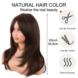 DAVBNM 20Inch Long Straight Brown Layered Synthetic Hair Wigs, Long Layered With Bangs Straight Synthetic fiber Shoulder Length Hair for Daily Use Party Wig, Ladies Fancy Dress Wig Synthetic Hair-Wigs