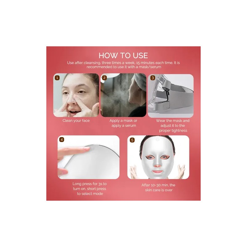Máscara Belleza Led Facial Terapia 7 Colores Cara Rejuvenece