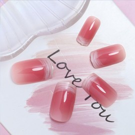 TUZANDW Red Press on Nails Square Medium Length Acrylic Nails French Tip Fake Nails Full Cover Glue on Nails Glossy Stick on Nails for Women Girls 24 Pcs