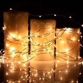 Solar Powered Fairy String Lights Waterproof Outdoor Copper Wire Firefly Starry Lights for Holiday Party Christmas Wedding Garden Yard Patio Gate Tree Decorations, 16.4Ft 50 Mini LEDs, Warm White