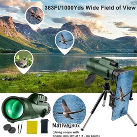 Telescope for Adults, Handheld Portable Telescope, 80X Magnification Compact Lightweight for Bird Watching Stargazing & Astronomy Outdoor
