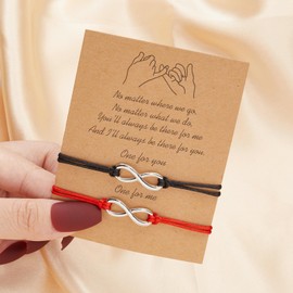 SURALIN 2 Pieces Couple Bracelets Creative Infinity Symbol Hand Knitted Couple Friendship Bracelet with Card Red+Black, Shell