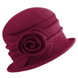Gajaous Women French Beret Cloche Hats Bucket Hat Vintage Floral Wool Dress Classic Hat 1920s