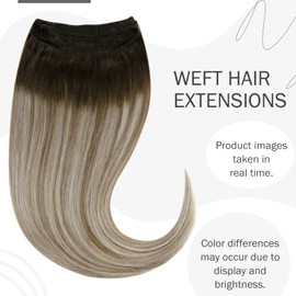 Hetto Remy Weft Real Hair Extensions, Brown Wefts, Real Hair, Ombre, Dark Brown Mix, Ash Brown and Medium Blonde Weft Extensions, #3/8/22, 70 g, 30 cm