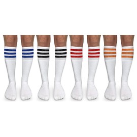 Jefferies Socks Boys' Girls Unisex Stripe Assorted Knee High Tube Socks 4 Pack, Classic Assorted, Large US