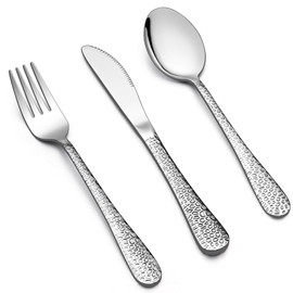 Hammered Kids Utensils Silverware Set, LIANYU 9-Piece Stainless Steel Toddler Child Flatware Cutlery, Cute Baby Feeding Tableware for Boys and Girls, Dishwasher Safe