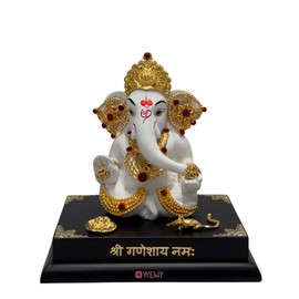 House Of Wemy Gold Plated Lord Jewellery Ganesh Idol for Car Dashboard | Ganpati Murti for Home Decor, Gifting & Pooja Room - Resin (Design3) - 4.5 x 5 Ih