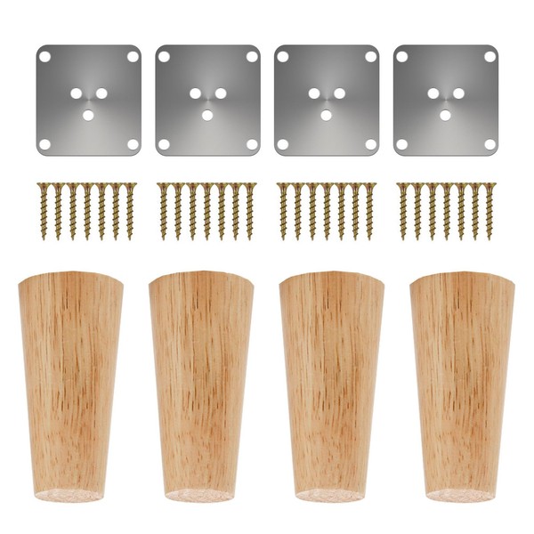Pack of 4 Wooden Table Legs, Solid Wood Conical Replacement
