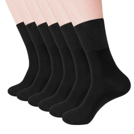 Coumy 6 Pairs Extra Wide Socks for Swollen Feet, Loose Top Socks Cotton Calf Elastic Sock for Men Women Home Pregnant Hospital, Size 7.5-9.5(Black)
