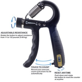 KAILIMENG Gripper - Fortalecedor de agarre de mano con contador, resistencia ajustable de 5 a 60 kg, entrenamiento de fuerza para dedos, metal negro